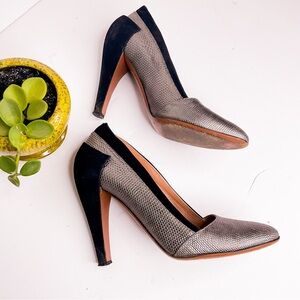 Vintage ALAÏA PARIS Pumps Silver Snake Leather Black Suede Italy EU 37.5